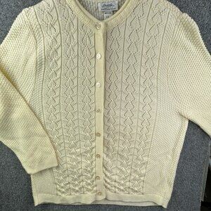 VTG Brookville USA Made Knit Cardigan Sweater Ivory Size 46 Intricate Acrylic